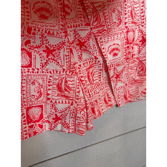 Lilly Pulitzer Sz 10 Skort Red White Seashell Print Preppy Vacation Summer - Picture 6 of 7